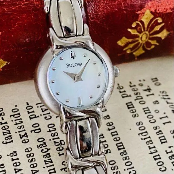Bulova Mother of Pearl Quartz Watch Women Vintage Bracelet Cocktail Watch Crystal