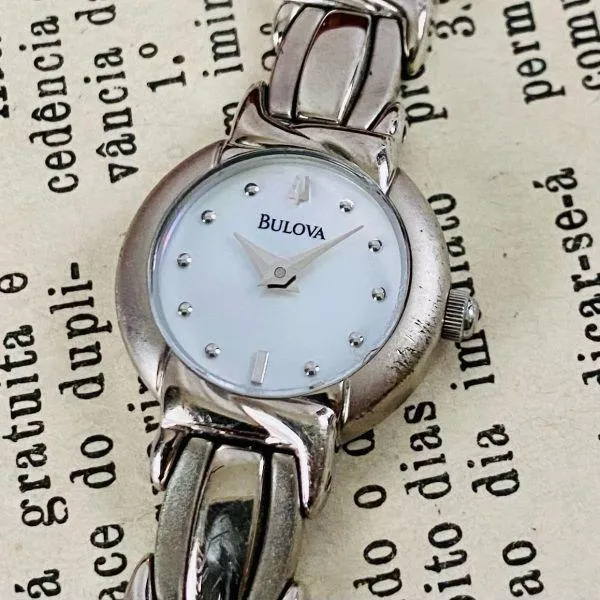 Bulova Mother of Pearl Quartz Watch Women Vintage Bracelet Cocktail Watch Crystal