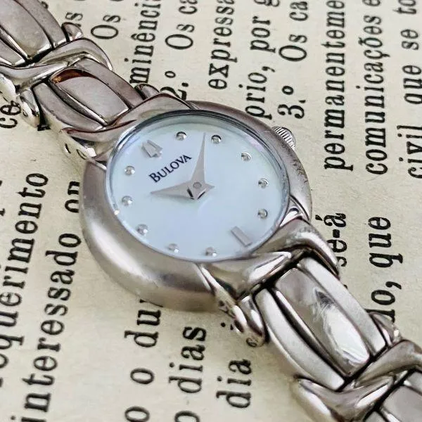 Bulova Mother of Pearl Quartz Watch Women Vintage Bracelet Cocktail Watch Crystal