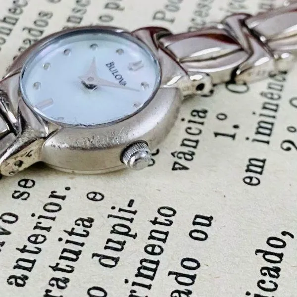 Bulova Mother of Pearl Quartz Watch Women Vintage Bracelet Cocktail Watch Crystal
