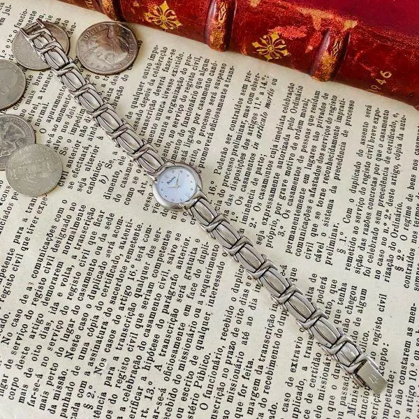 Bulova Mother of Pearl Quartz Watch Women Vintage Bracelet Cocktail Watch Crystal