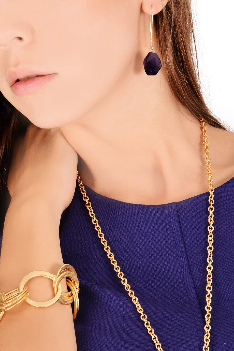BY THE STONES AMETHYST Long Hook Earrings