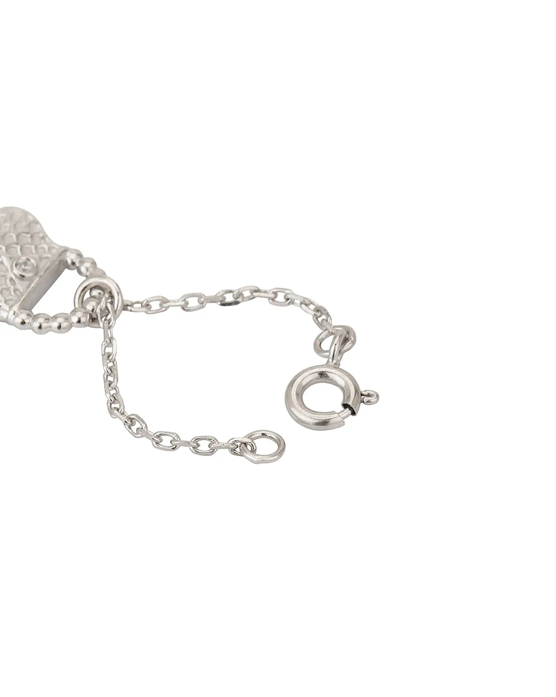 Carlton London Rhodium-Plated Silver -Toned Cz Studded Purse Shape Watch Charm For Women