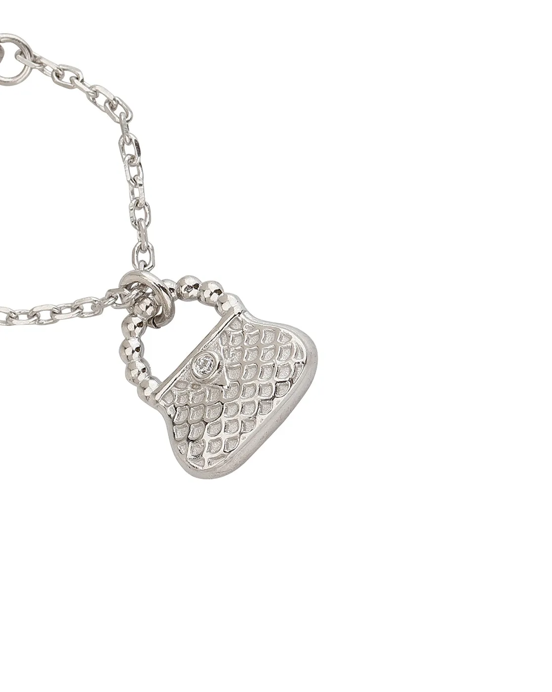 Carlton London Rhodium-Plated Silver -Toned Cz Studded Purse Shape Watch Charm For Women