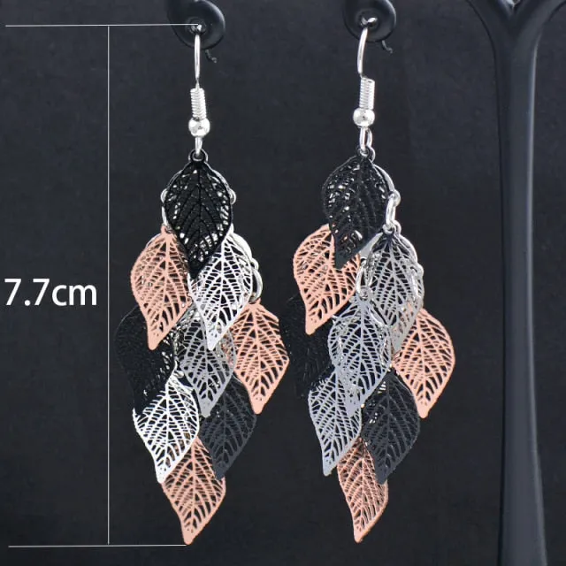 Charm White Black Enamel Gold Leaf Drop Earrings Fashion Jewelry