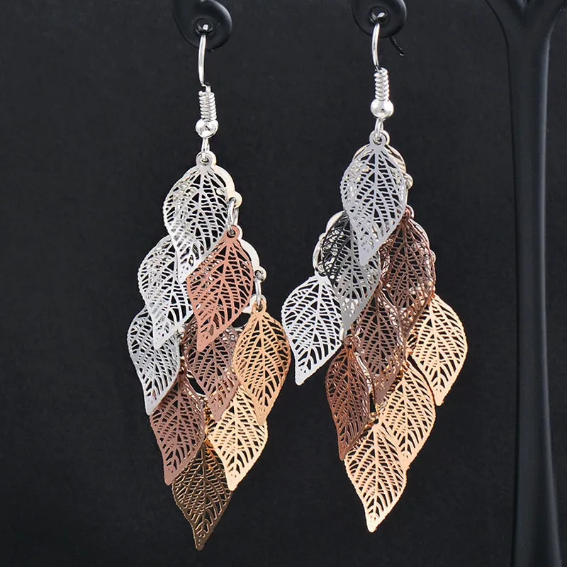 Charm White Black Enamel Gold Leaf Drop Earrings Fashion Jewelry