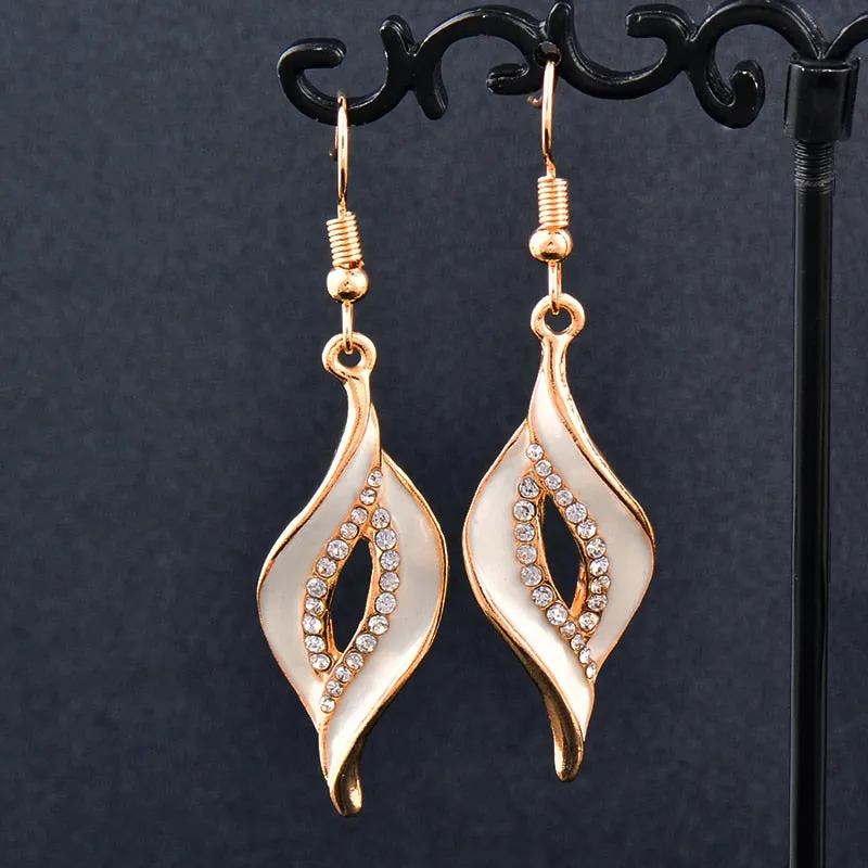Charm White Black Enamel Gold Leaf Drop Earrings Fashion Jewelry