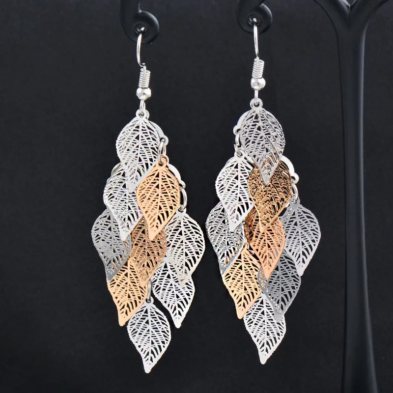 Charm White Black Enamel Gold Leaf Drop Earrings Fashion Jewelry