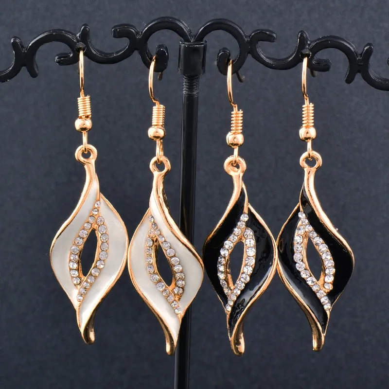 Charm White Black Enamel Gold Leaf Drop Earrings Fashion Jewelry