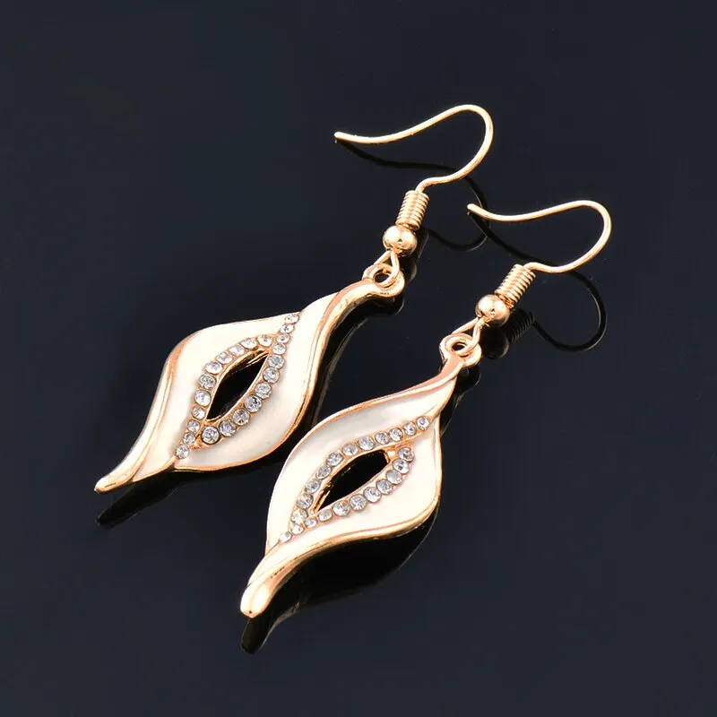 Charm White Black Enamel Gold Leaf Drop Earrings Fashion Jewelry