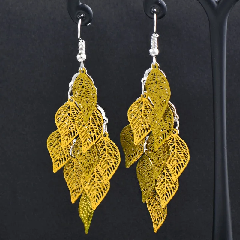Charm White Black Enamel Gold Leaf Drop Earrings Fashion Jewelry