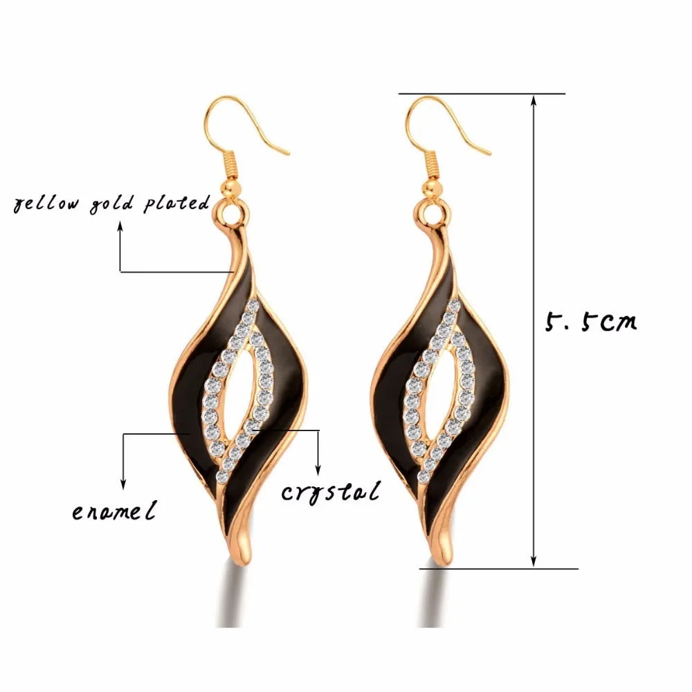 Charm White Black Enamel Gold Leaf Drop Earrings Fashion Jewelry