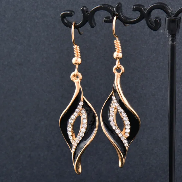 Charm White Black Enamel Gold Leaf Drop Earrings Fashion Jewelry