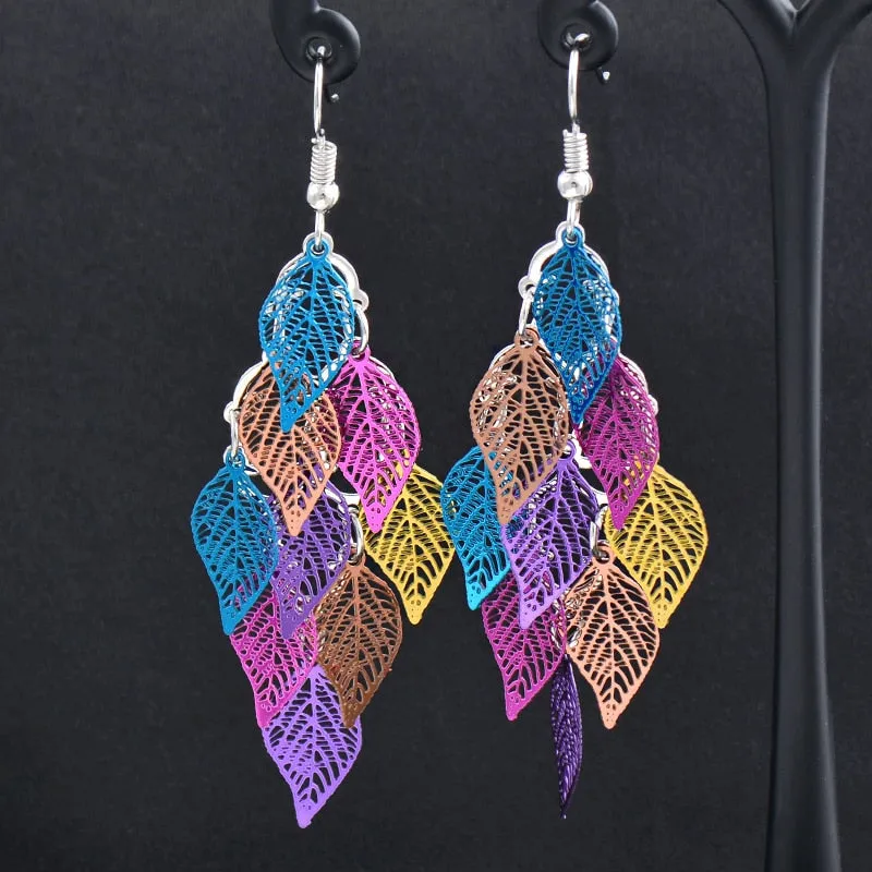 Charm White Black Enamel Gold Leaf Drop Earrings Fashion Jewelry