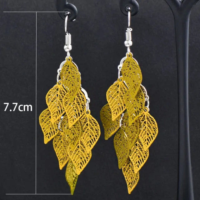 Charm White Black Enamel Gold Leaf Drop Earrings Fashion Jewelry