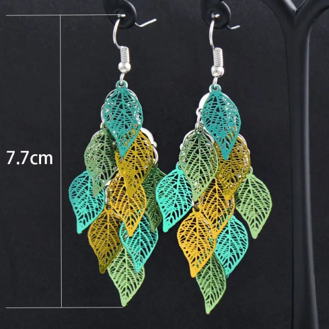 Charm White Black Enamel Gold Leaf Drop Earrings Fashion Jewelry
