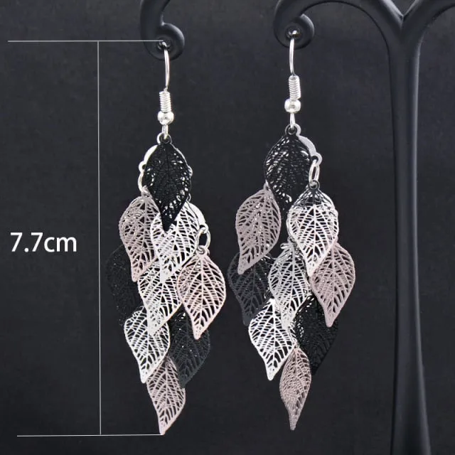 Charm White Black Enamel Gold Leaf Drop Earrings Fashion Jewelry