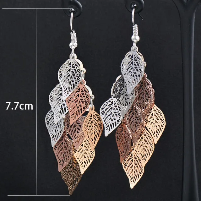 Charm White Black Enamel Gold Leaf Drop Earrings Fashion Jewelry