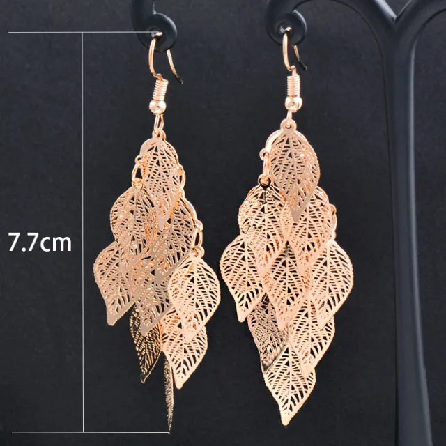 Charm White Black Enamel Gold Leaf Drop Earrings Fashion Jewelry