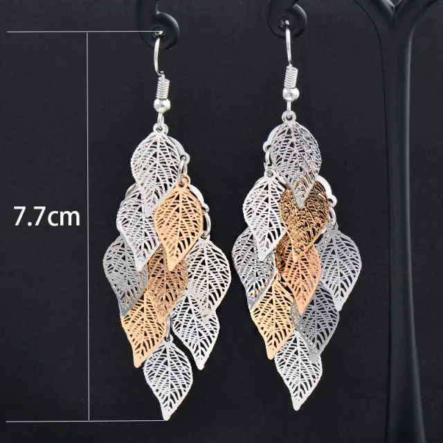 Charm White Black Enamel Gold Leaf Drop Earrings Fashion Jewelry
