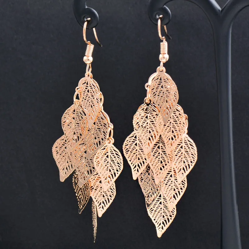 Charm White Black Enamel Gold Leaf Drop Earrings Fashion Jewelry