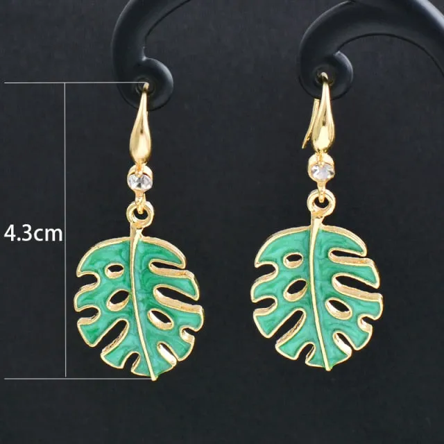 Charm White Black Enamel Gold Leaf Drop Earrings Fashion Jewelry