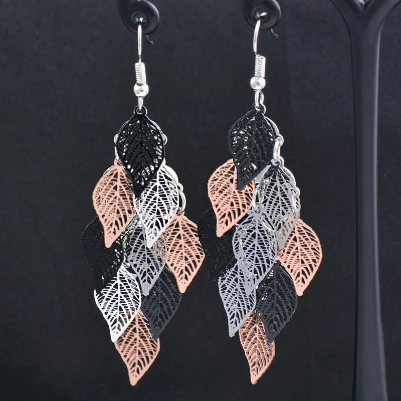 Charm White Black Enamel Gold Leaf Drop Earrings Fashion Jewelry