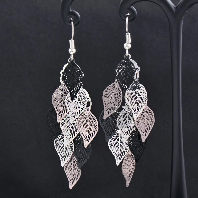Charm White Black Enamel Gold Leaf Drop Earrings Fashion Jewelry