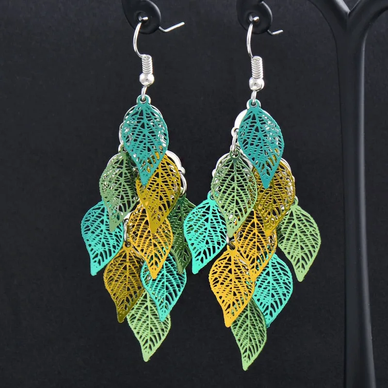 Charm White Black Enamel Gold Leaf Drop Earrings Fashion Jewelry