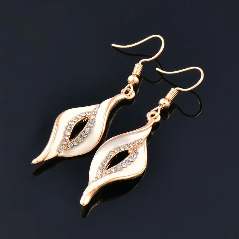 Charm White Black Enamel Gold Leaf Drop Earrings Fashion Jewelry