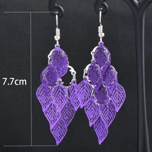 Charm White Black Enamel Gold Leaf Drop Earrings Fashion Jewelry