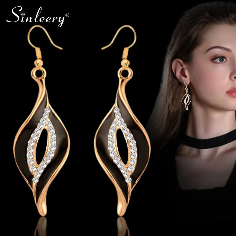 Charm White Black Enamel Gold Leaf Drop Earrings Fashion Jewelry