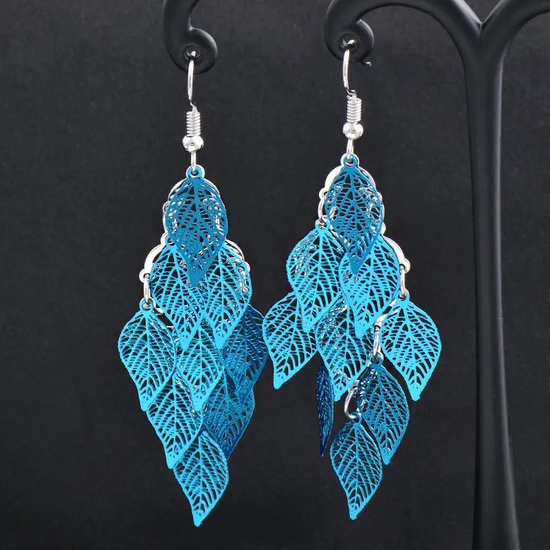 Charm White Black Enamel Gold Leaf Drop Earrings Fashion Jewelry