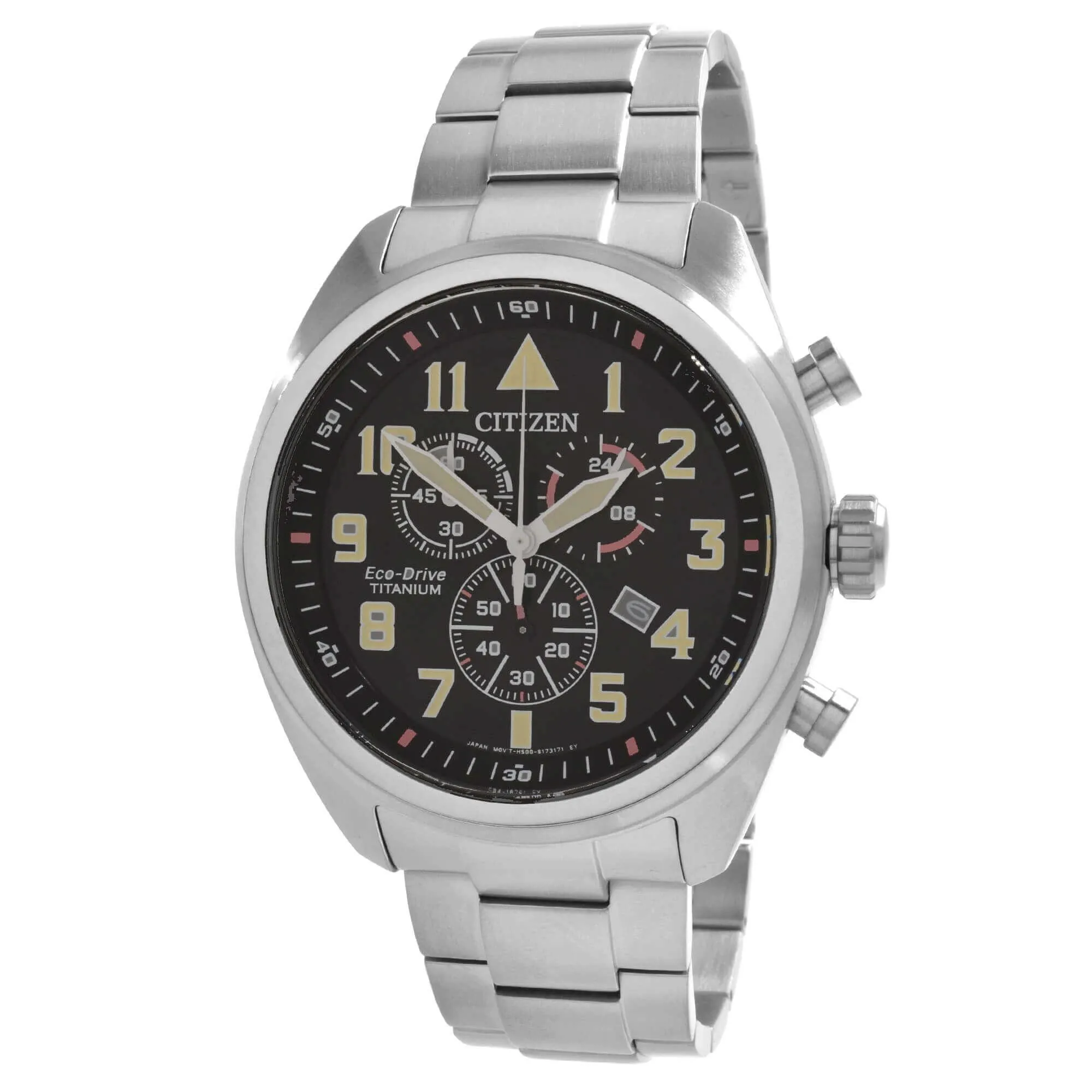 Citizen Men's Chronograph Watch - Eco-Drive Black Dial Titanium Bracelet | AT2480-81E
