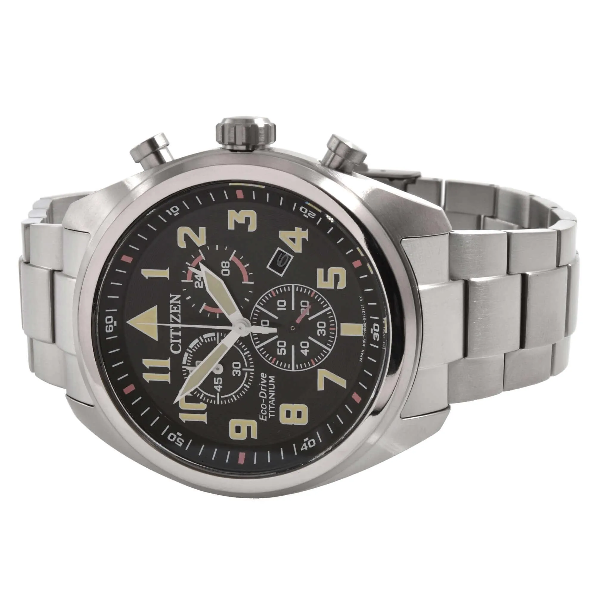 Citizen Men's Chronograph Watch - Eco-Drive Black Dial Titanium Bracelet | AT2480-81E