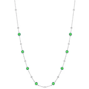 Classic Women's Necklace - Silver Bezel Set Emerald CZ and Bead Station | M-7074-16