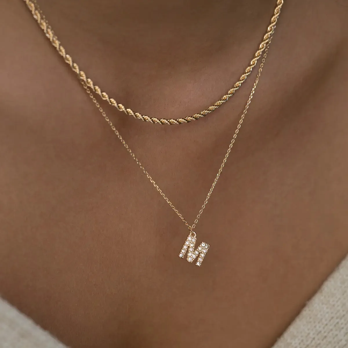 Crystal Letter Necklace Stainless Steel