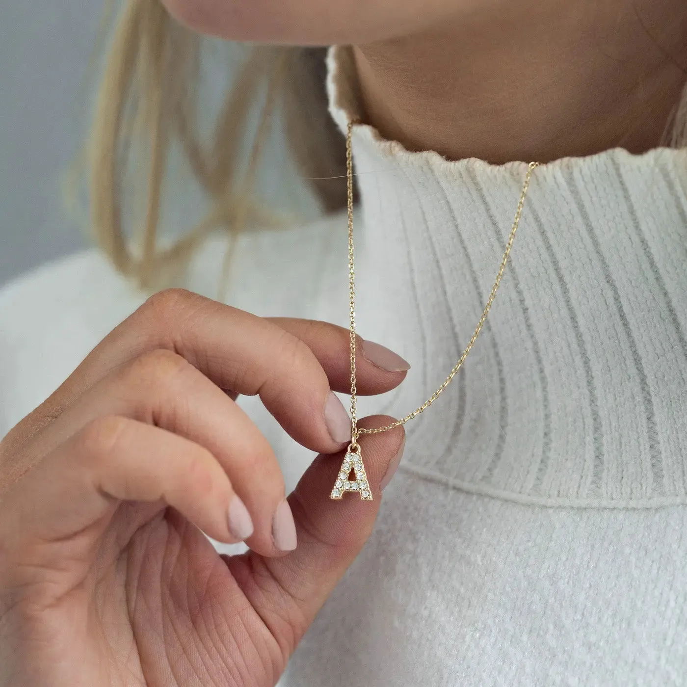 Crystal Letter Necklace Stainless Steel
