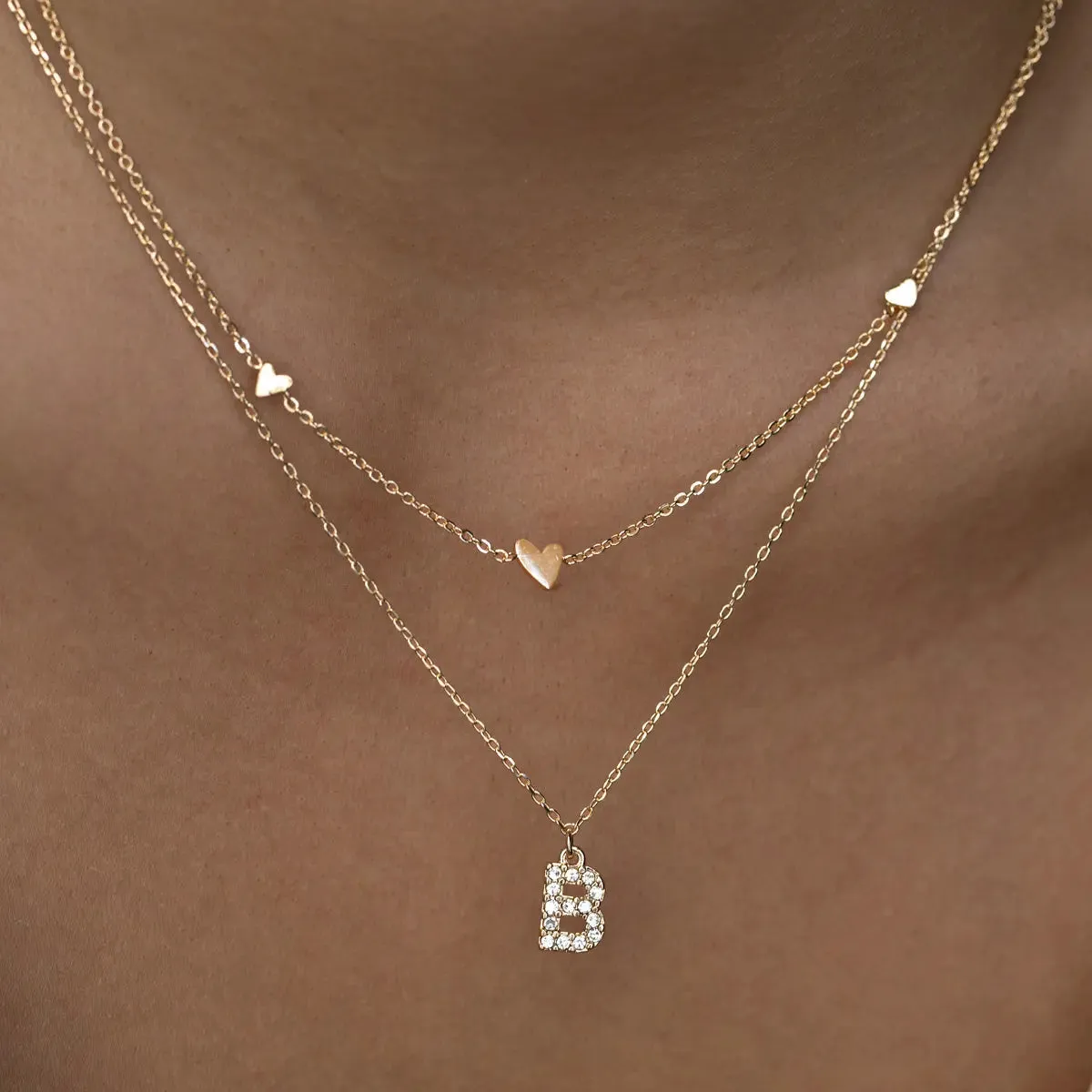 Crystal Letter Necklace Stainless Steel