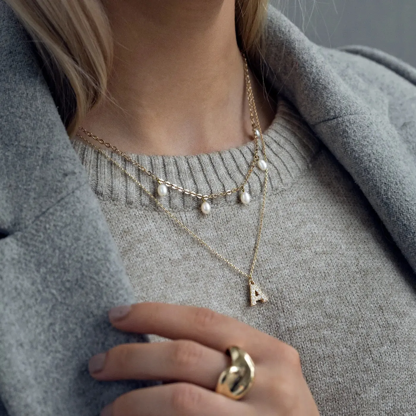 Crystal Letter Necklace Stainless Steel