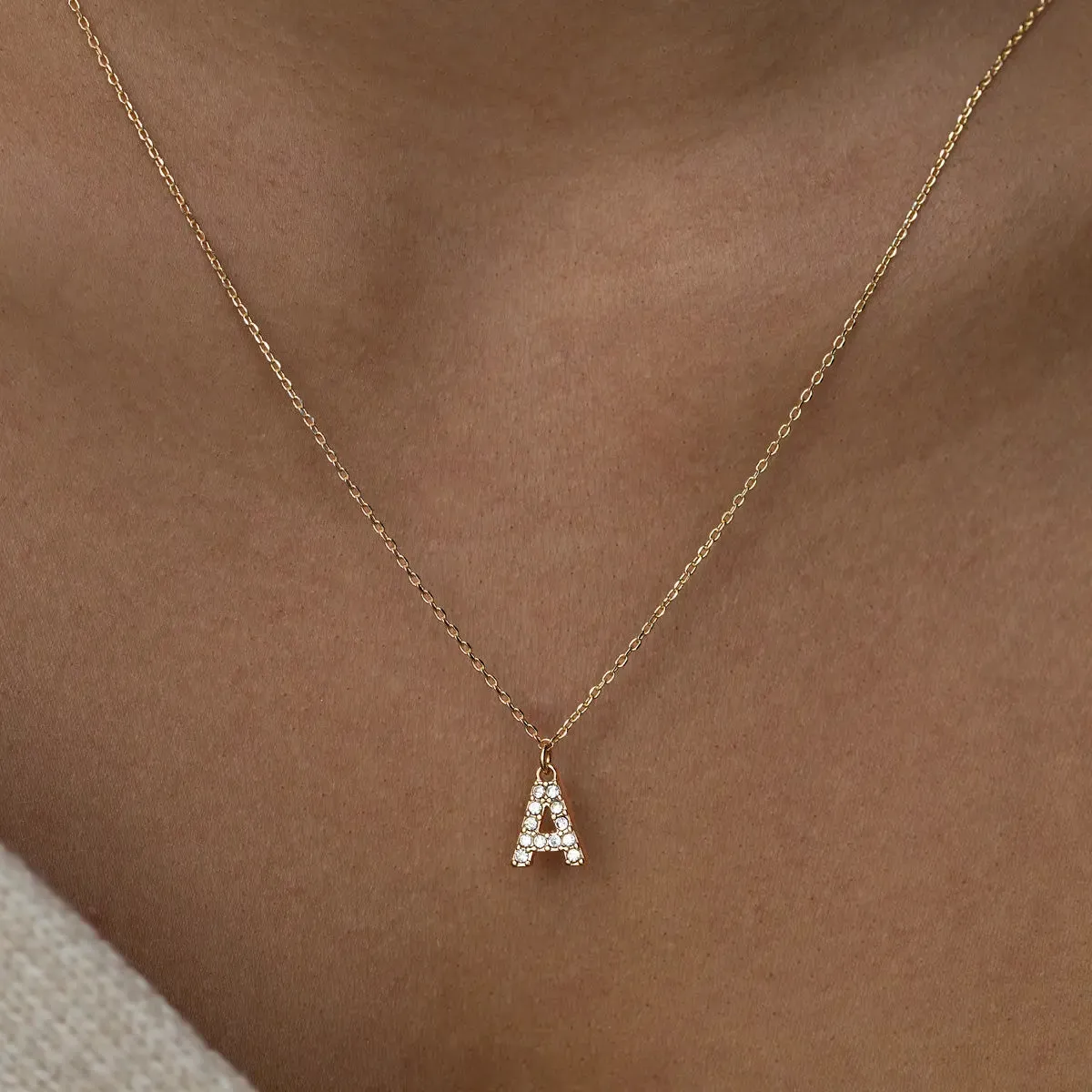Crystal Letter Necklace Stainless Steel