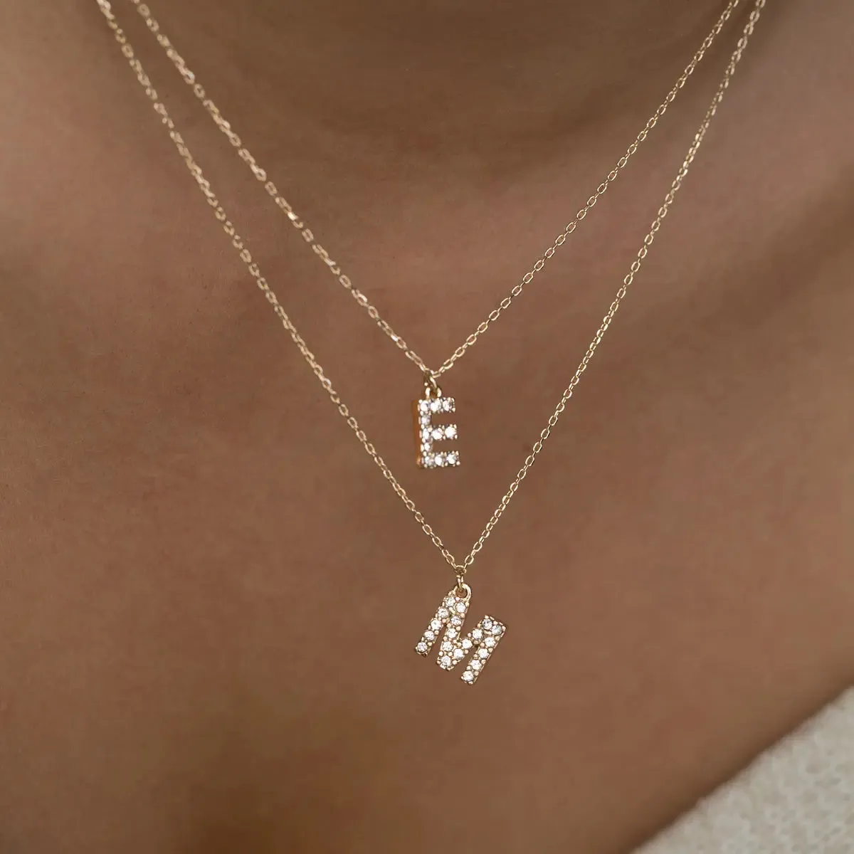 Crystal Letter Necklace Stainless Steel
