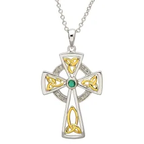 Diamond & Emerald Silver Celtic Cross Pendant