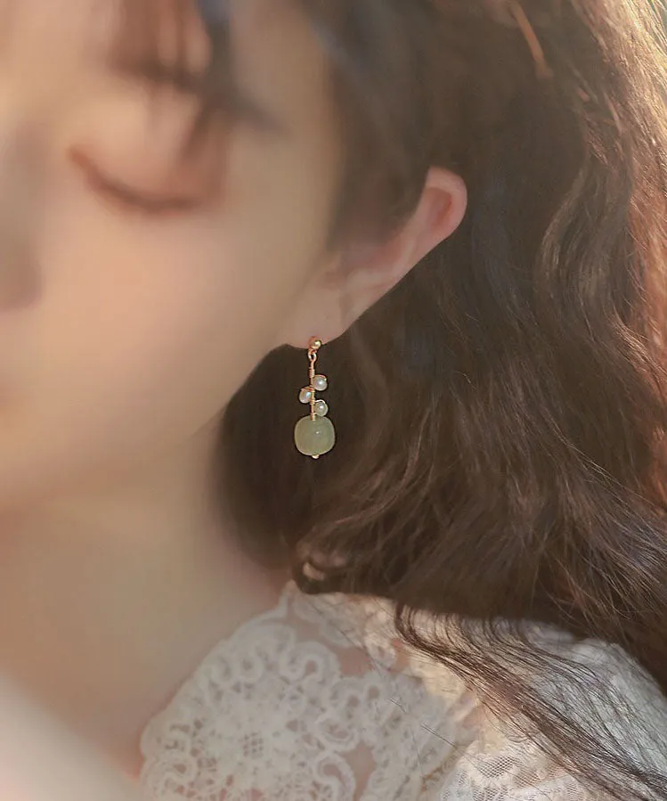 DIY Green Jade Pearl Drop Earrings LY7849