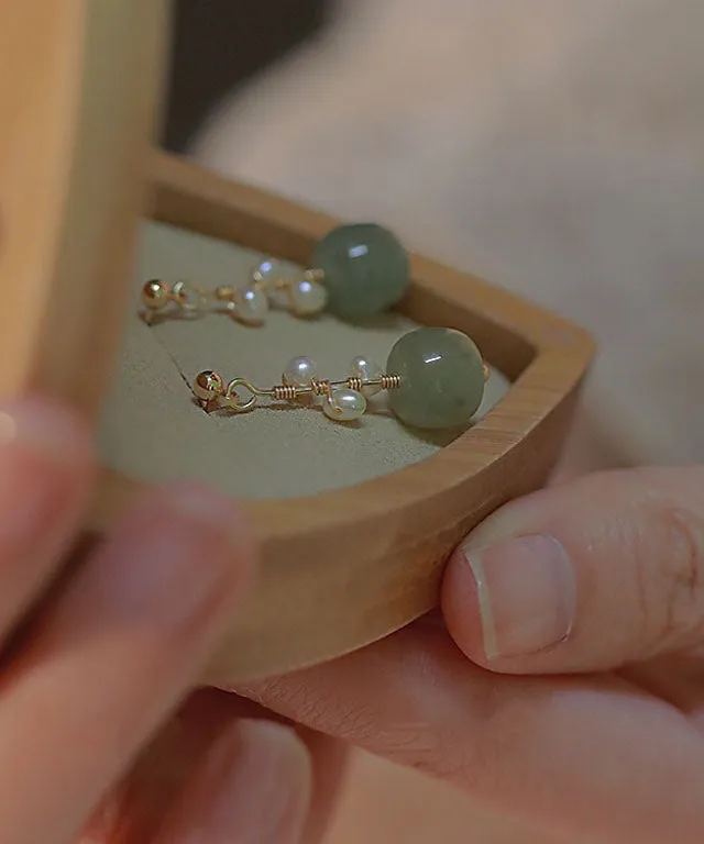 DIY Green Jade Pearl Drop Earrings LY7849
