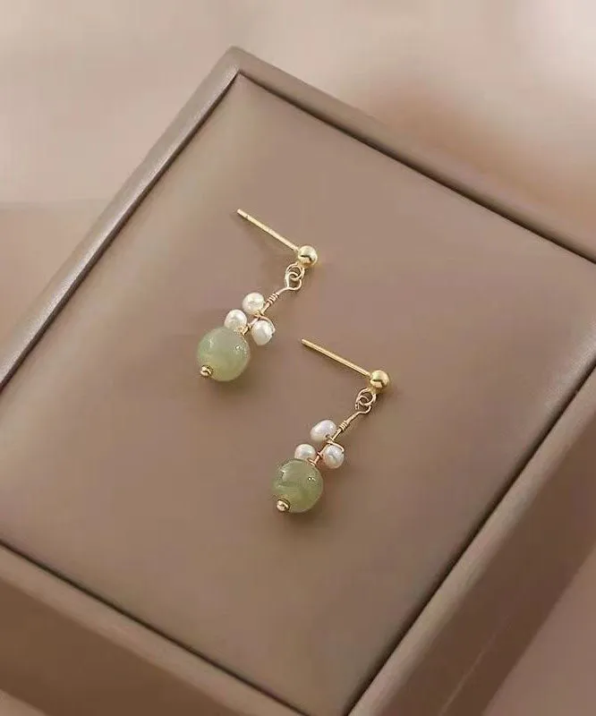 DIY Green Jade Pearl Drop Earrings LY7849