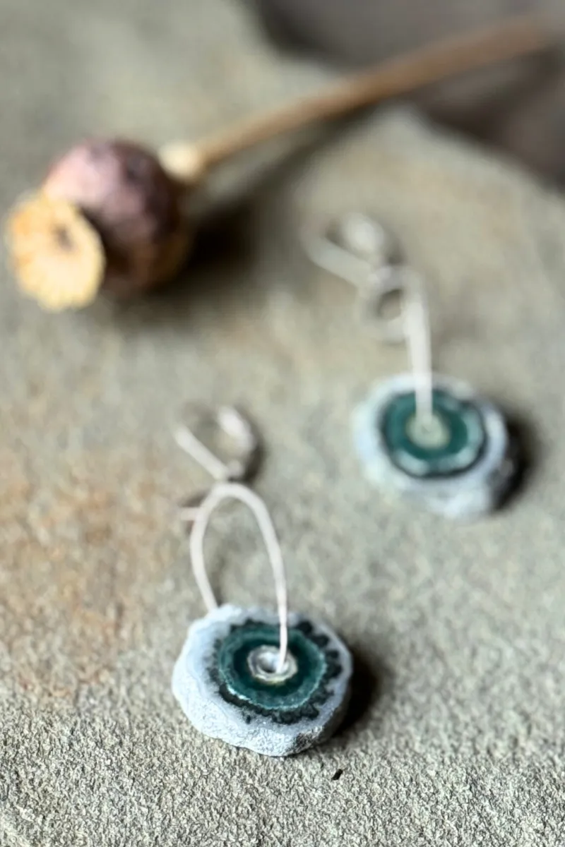 Druzy Quartz Round Earrings