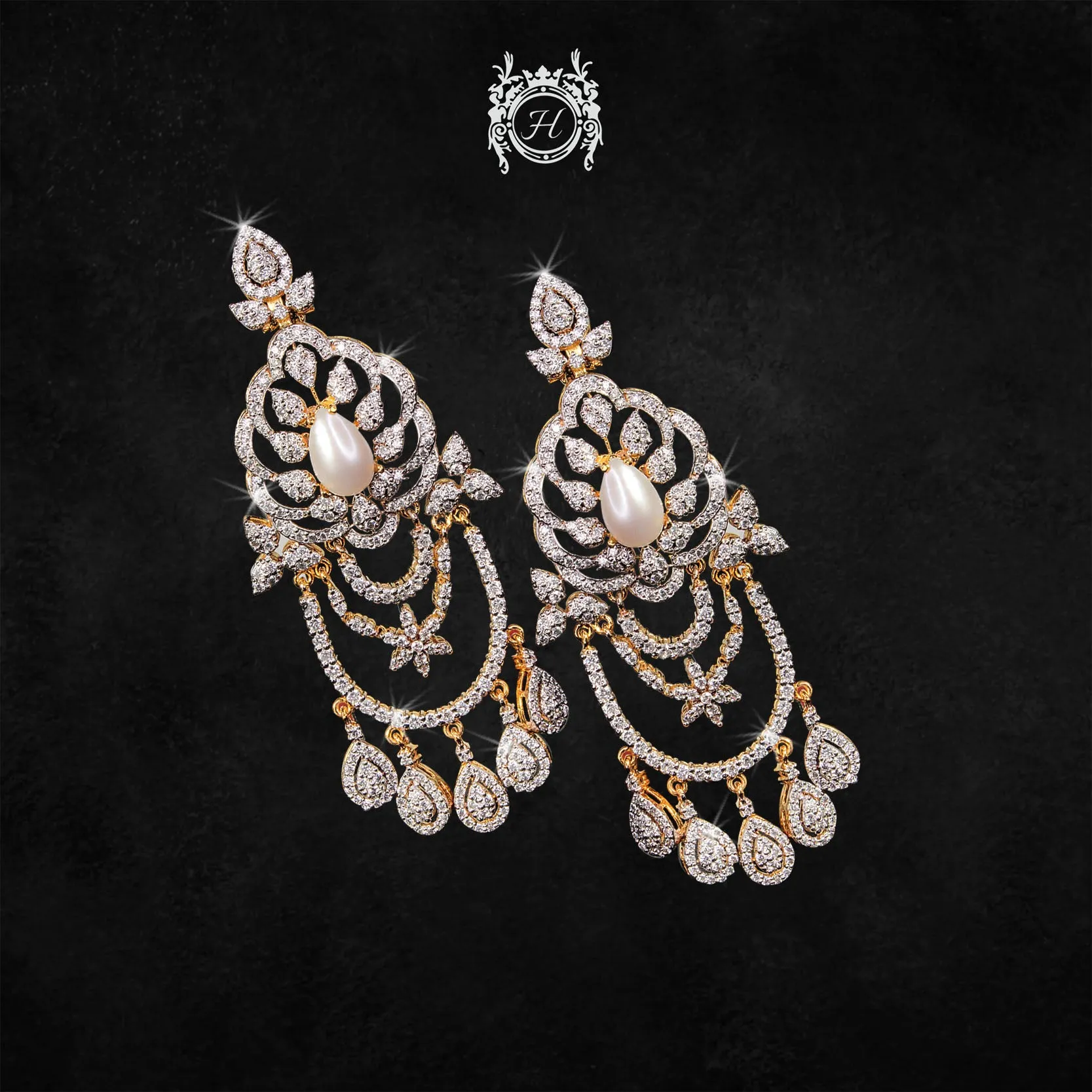 Earrings in Pearls and Zircons