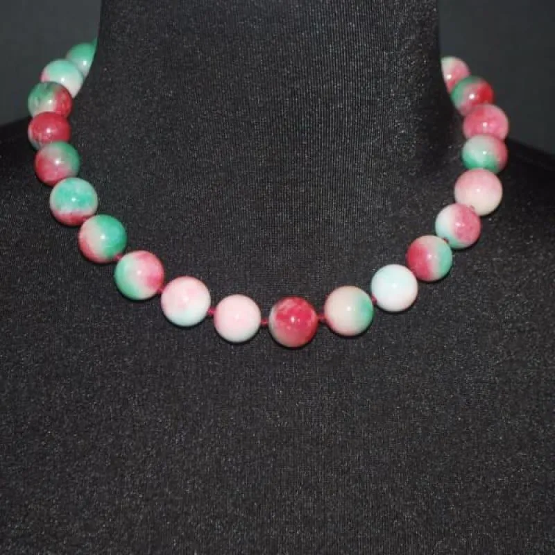 Elegant Green And Red Jade Necklace
