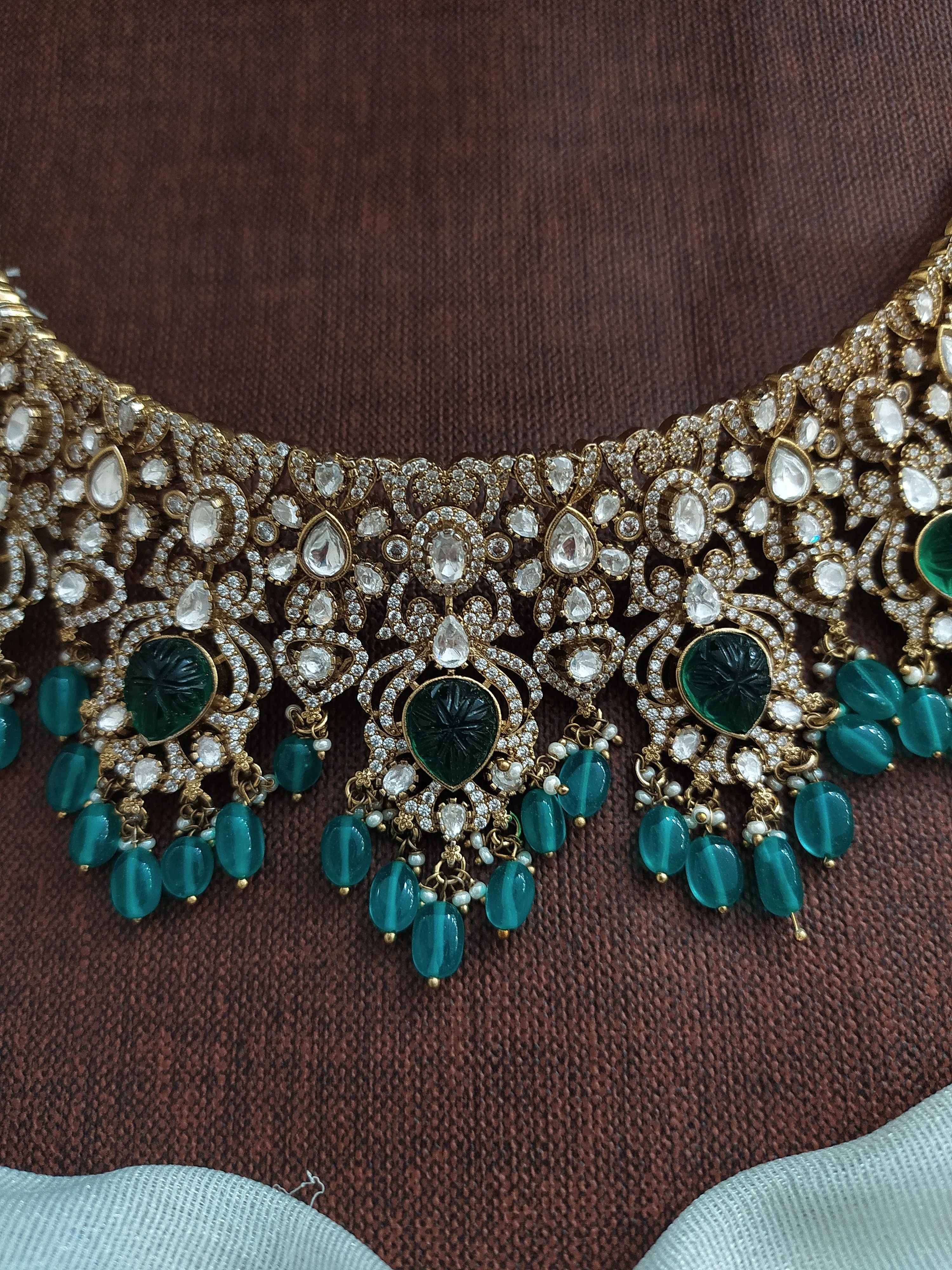 Elegant Moissanite and Kundan Choker with Side Pearls and Bead Drops in Various Colors